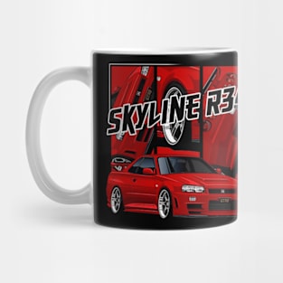 Nissan Skyline r34 GTR Red, JDM Car Mug